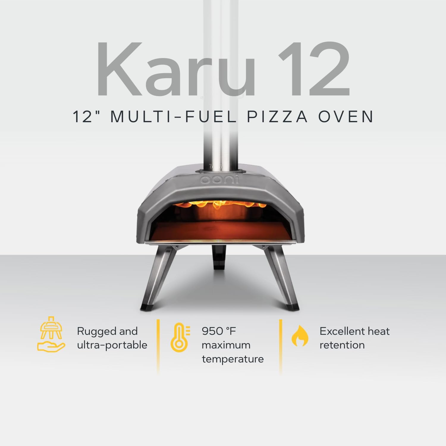 Four à pizza multi-combustibles Ooni Karu 12 pour bois/gaz/charbon de bois/pizzas cuites en 60 secondes Chrono Pizza Gas pour une pizza authentique cuite sur pierre Four à pizza Ooni à gaz