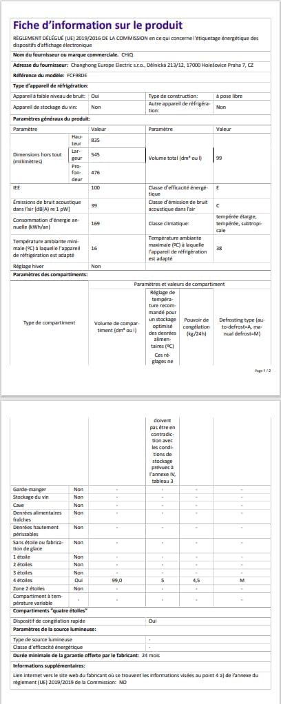 Congélateur vertical 99 L 54,5 x 47,6 x 83,5 cm Design compact Congélation 4 étoiles Contrôle constant de la température
