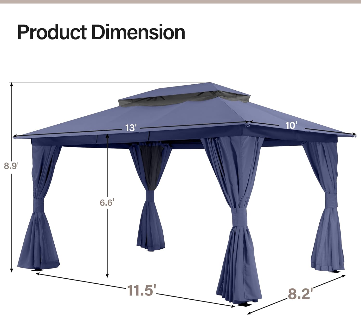 Tente pavillon d'extérieur améliorée à double toit, auvent imperméable UV50+ avec filet et crochets