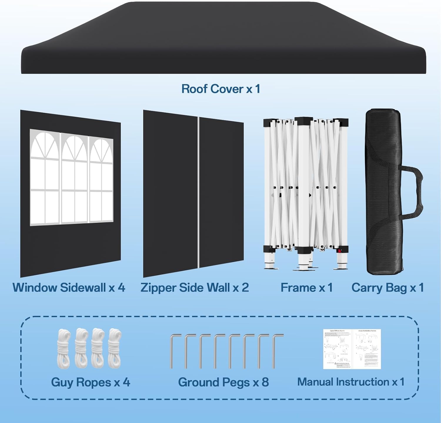 Gazebo pliant étanche JUMMICO, gazebo de jardin extérieur, gazebo pliant à hauteur réglable,