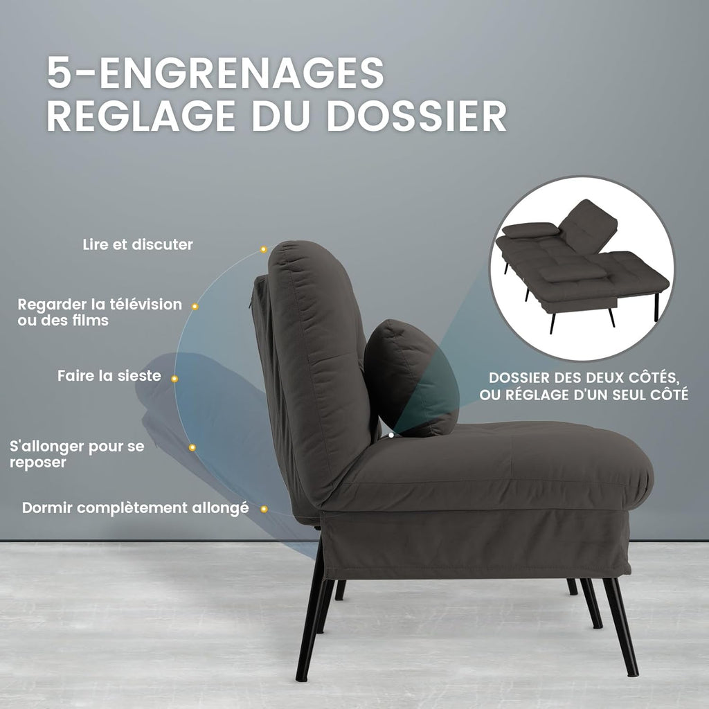 COMHOMA Slaapbank met slaapfunctie - Omvormbare futonhoes - Hoekbank - 3-zits gastenbank - met verstelbare stoffen rugleuning - Grijs 