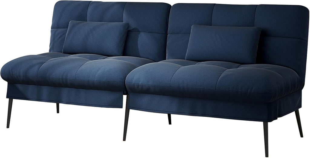 COMHOMA Slaapbank met slaapfunctie - Omvormbare futonhoes - Hoekbank - 3-zits gastenbank - met verstelbare stoffen rugleuning - Grijs 