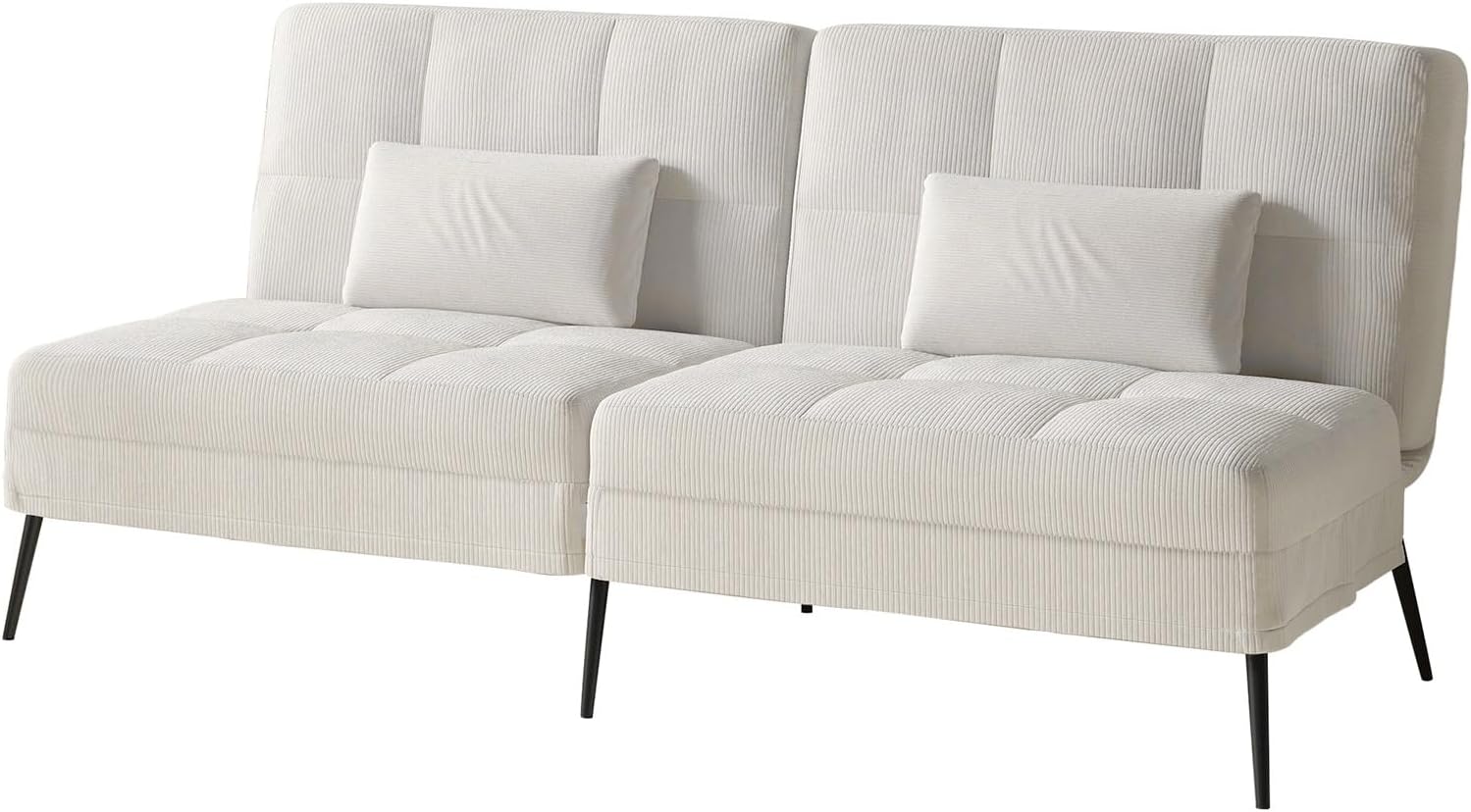 COMHOMA Slaapbank met slaapfunctie - Omvormbare futonhoes - Hoekbank - 3-zits gastenbank - met verstelbare stoffen rugleuning - Grijs 