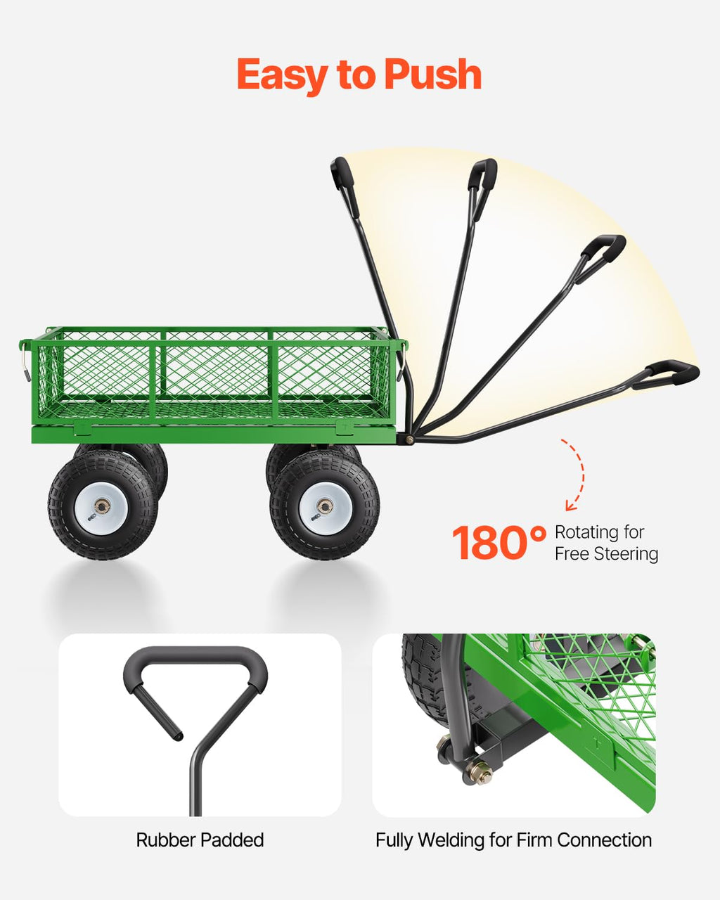VEVOR Tuintransportwagen, draagvermogen 900 lb (ca. 408 kg), robuuste metalen transportwagen voor buiten met 254 mm banden, verstelbare en afneembare gaaswanden, 180° draaibare handgreep, geelzwart 