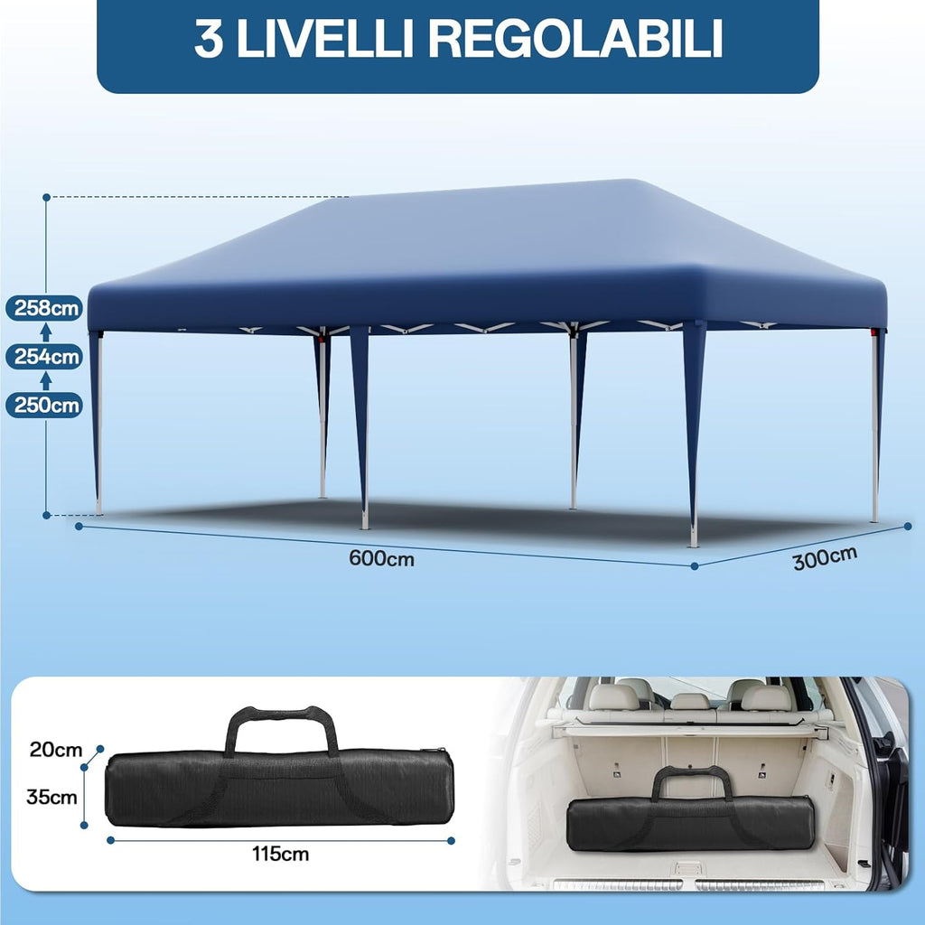 Gazebo pliant étanche JUMMICO, gazebo de jardin extérieur, gazebo pliant à hauteur réglable,