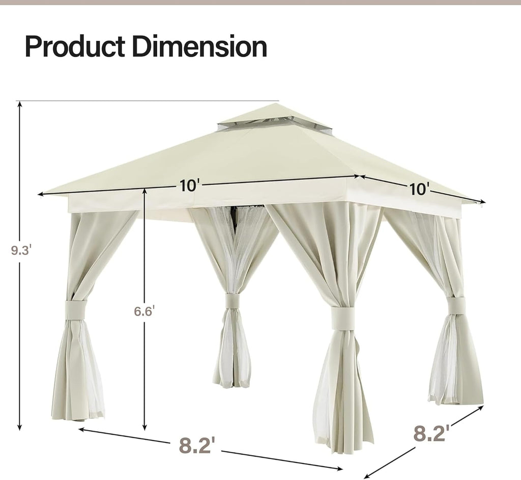 Tente pavillon d'extérieur améliorée à double toit, auvent imperméable UV50+ avec filet et crochets