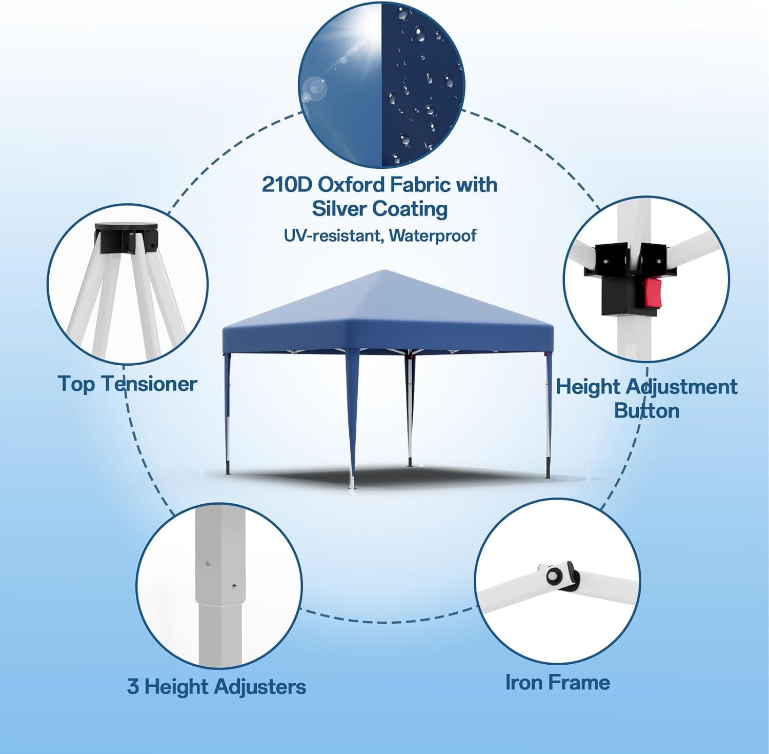 Gazebo pliant étanche JUMMICO, gazebo de jardin extérieur, gazebo pliant à hauteur réglable,
