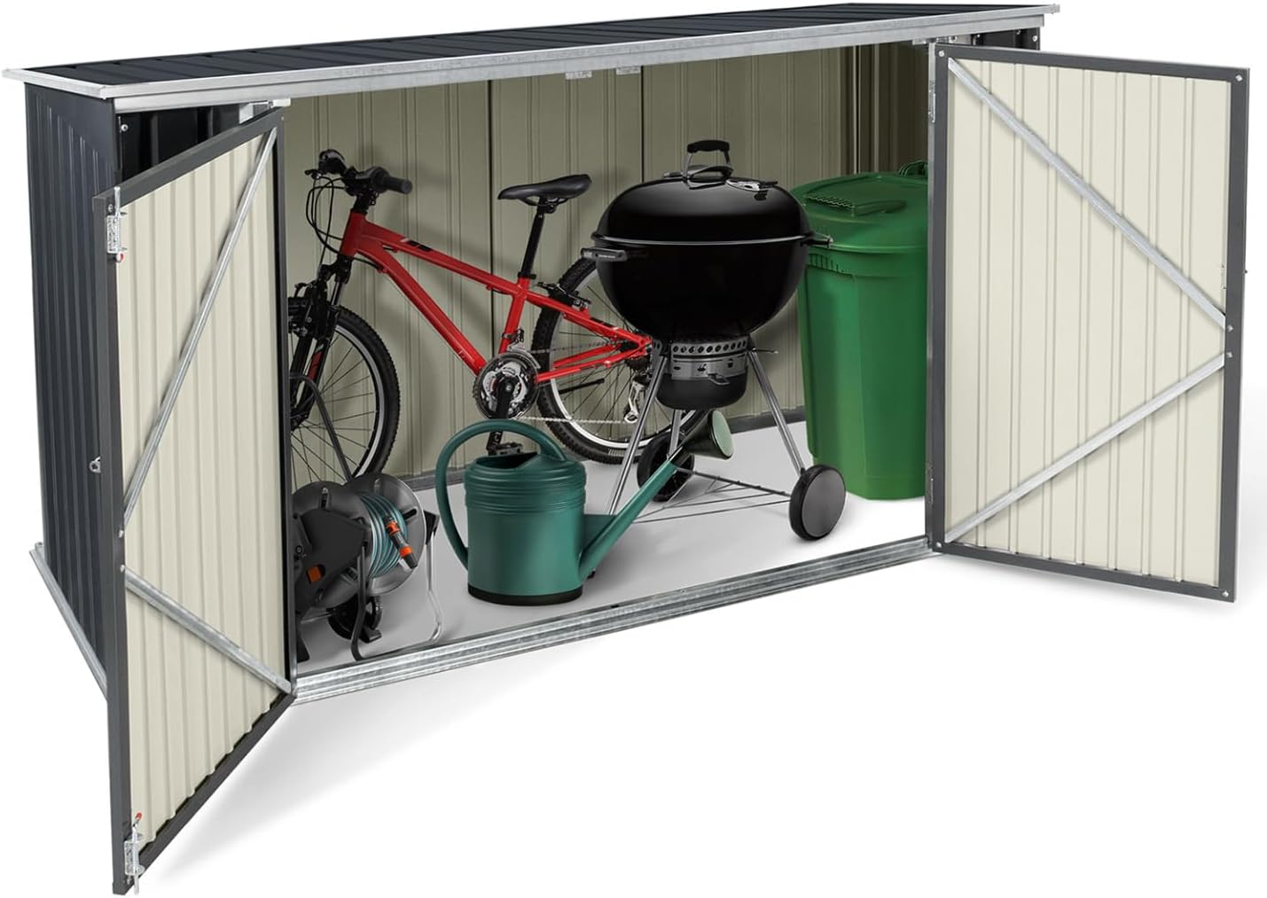 IDMarket - Abri de jardin métallique verrouillable avec rangements multiples pour vélos, outils et poubelles