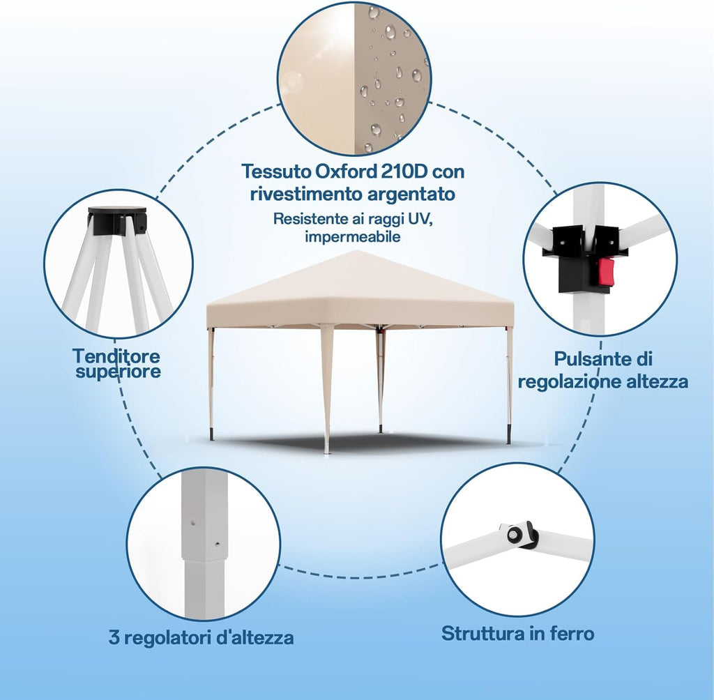 Gazebo pliant étanche JUMMICO, gazebo de jardin extérieur, gazebo pliant à hauteur réglable,