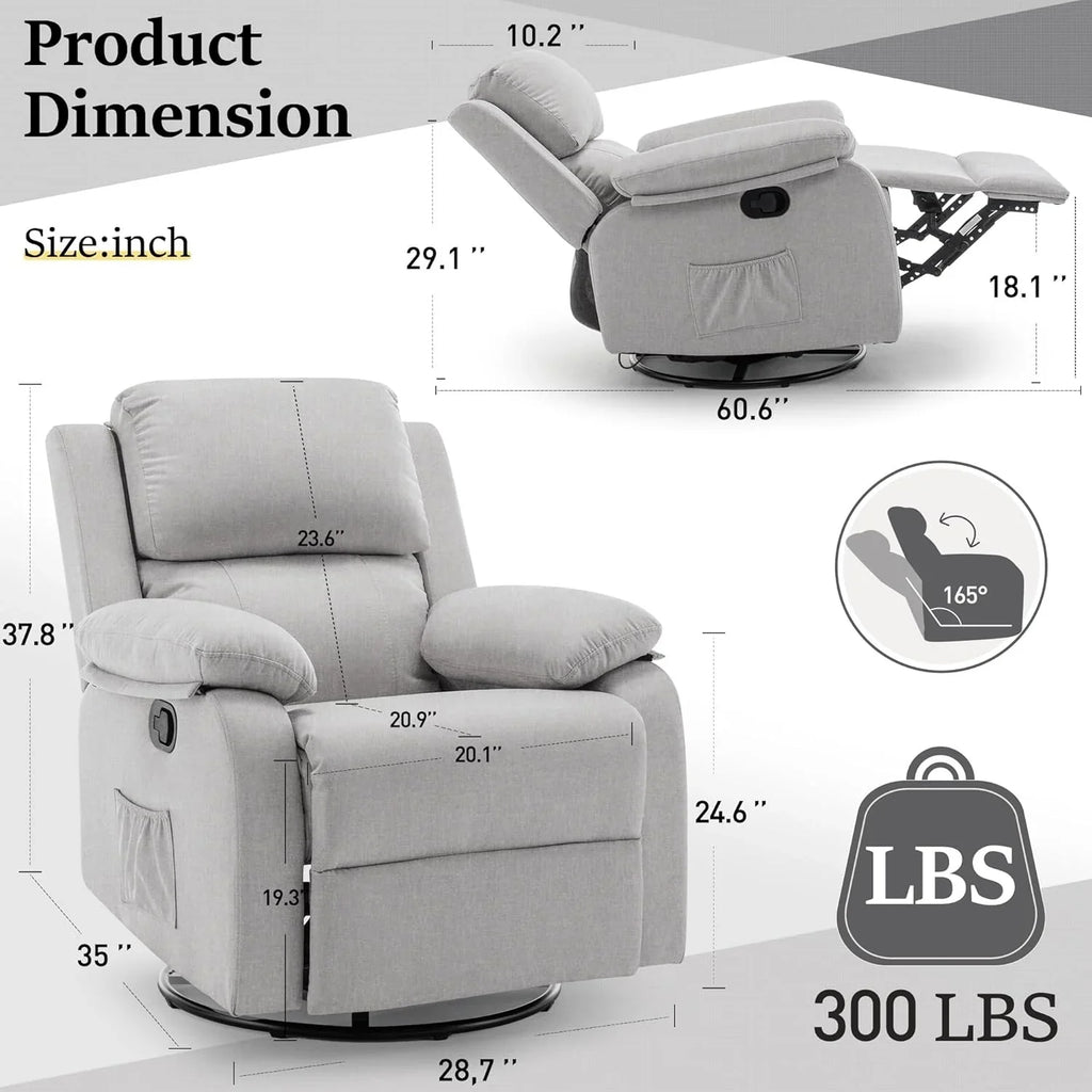Fauteuil à bascule inclinable pivotant à 360 degrés en tissu coulissant