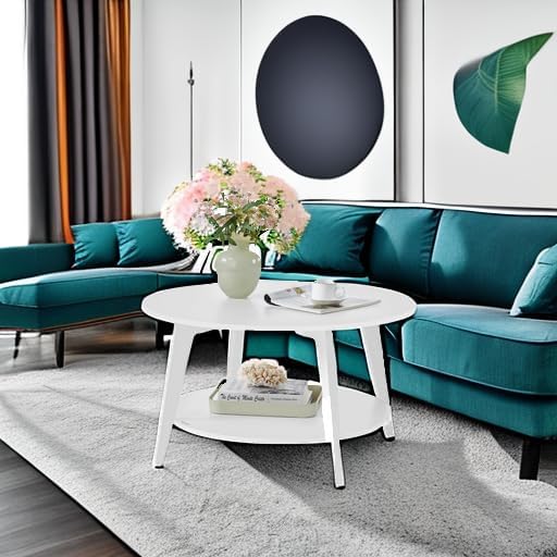 Table basse ronde VASAGLE, table basse double couche avec rangement