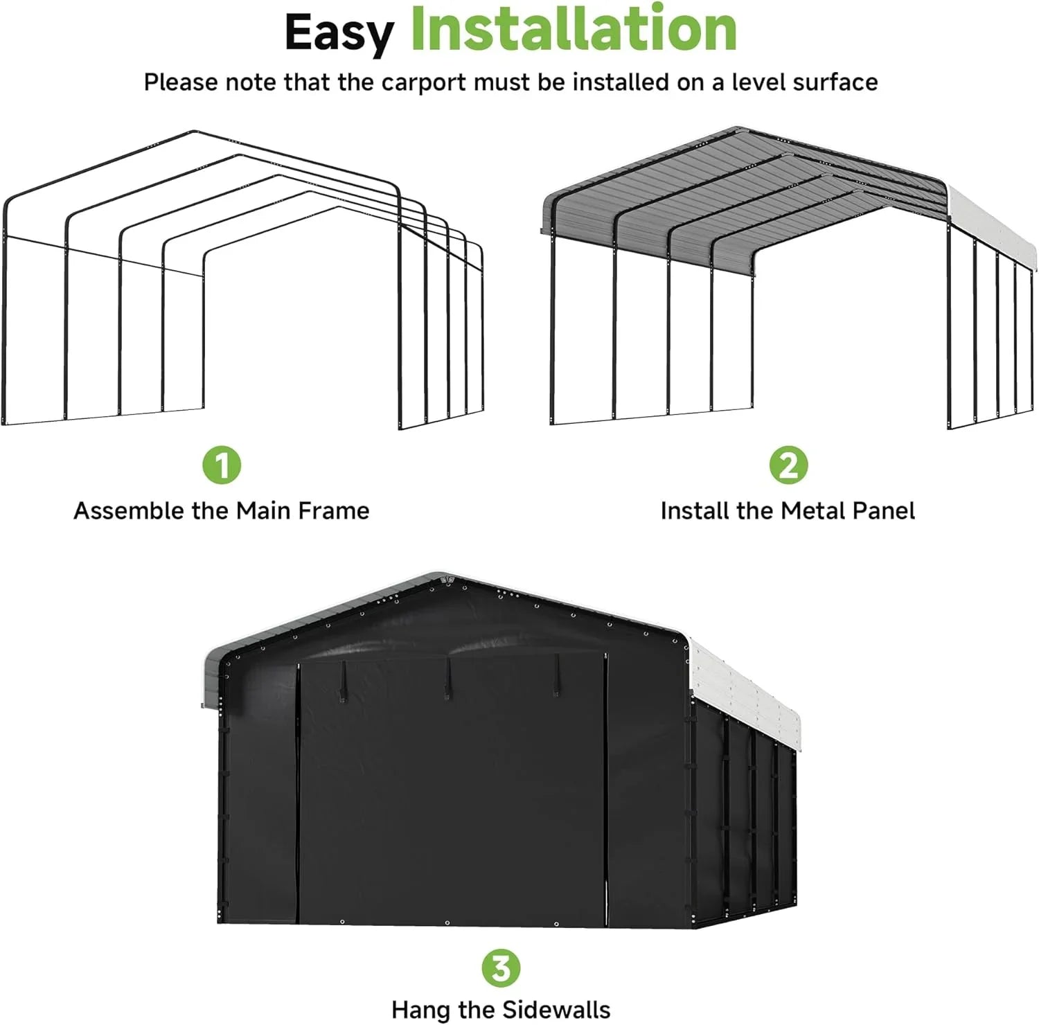 Abri d'auto en métal robuste de 10'x15', abri de garage extérieur avec cadre plus lourd