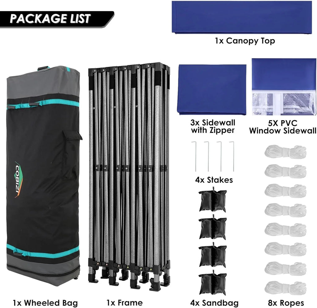 Tente pop-up robuste COBIZI 10x20 avec 6 parois latérales, facile à installer