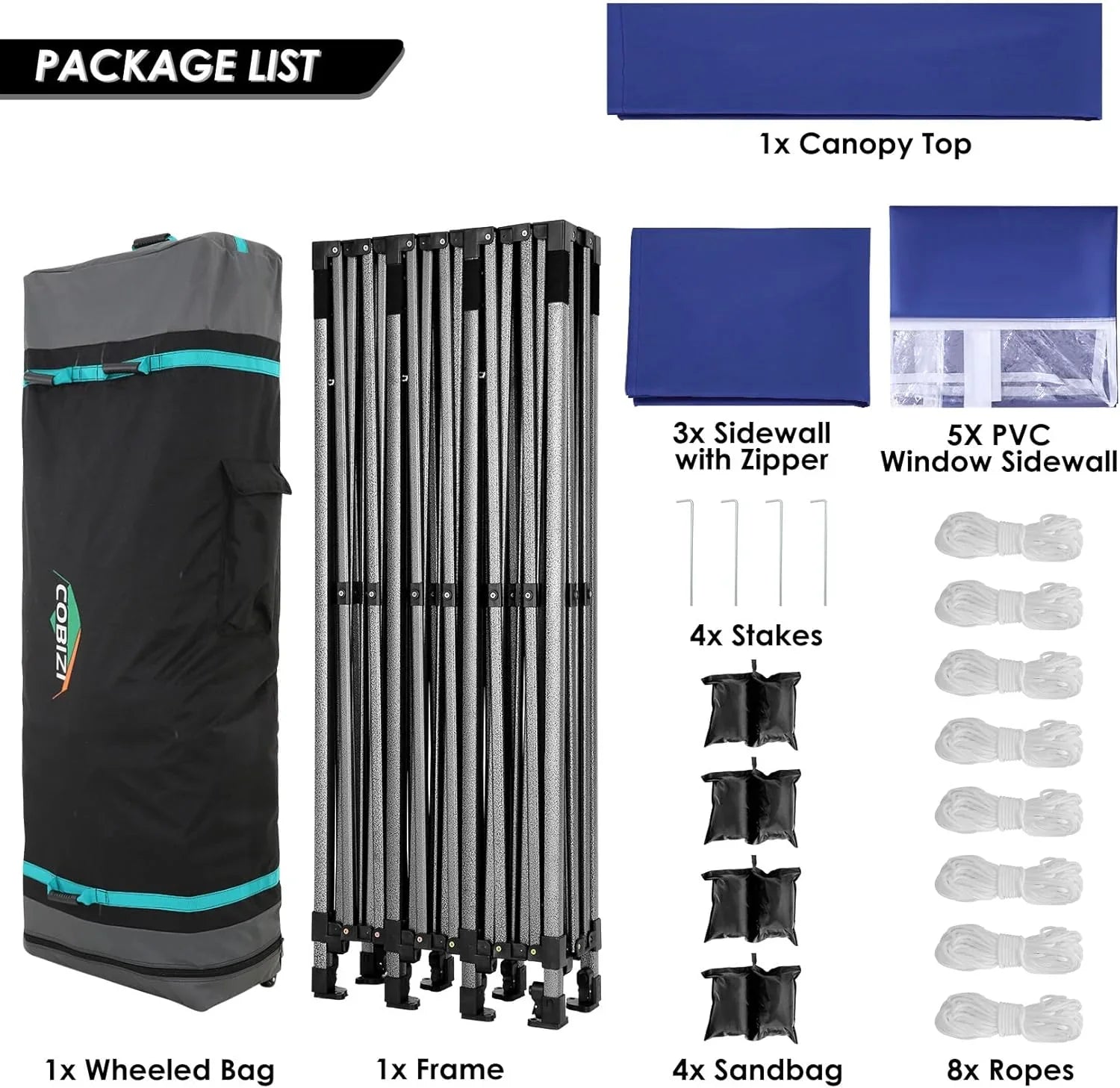 Tente pop-up robuste COBIZI 10x20 avec 6 parois latérales, facile à installer