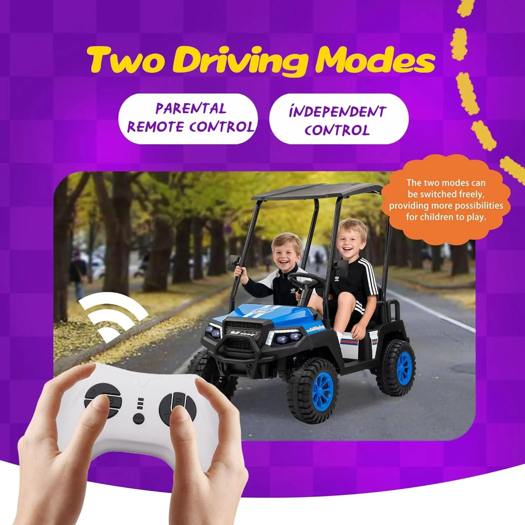 Voiturette de golf pour enfants 24 V 7 Ah avec télécommande, auvent amovible et suspension à ressorts aux 4 roues