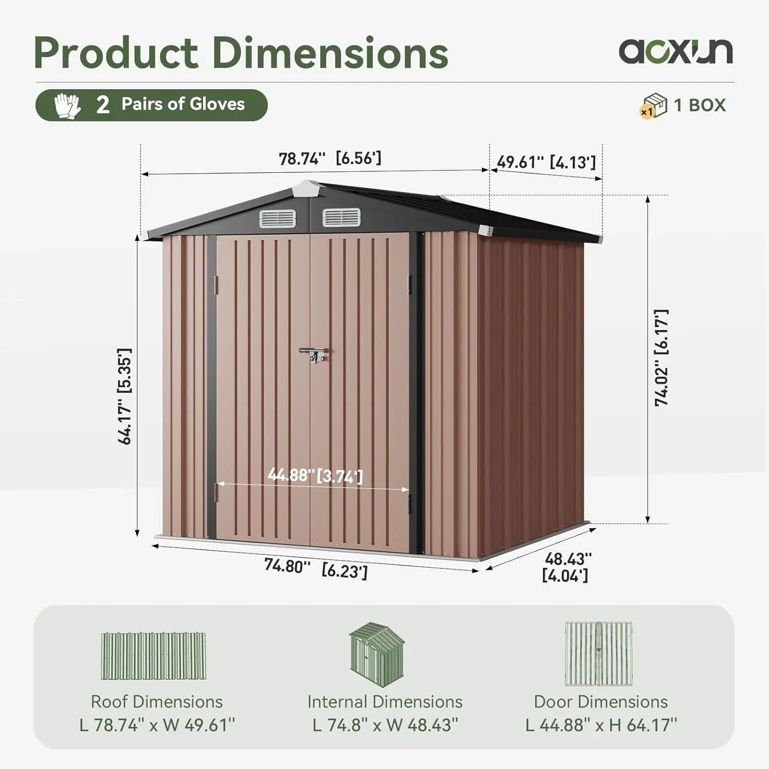 Abri de jardin extérieur Aoxun 6,2 x 4 pieds, abri de jardin en métal avec porte verrouillable et toit en pente, abri à outils, abri à vélos