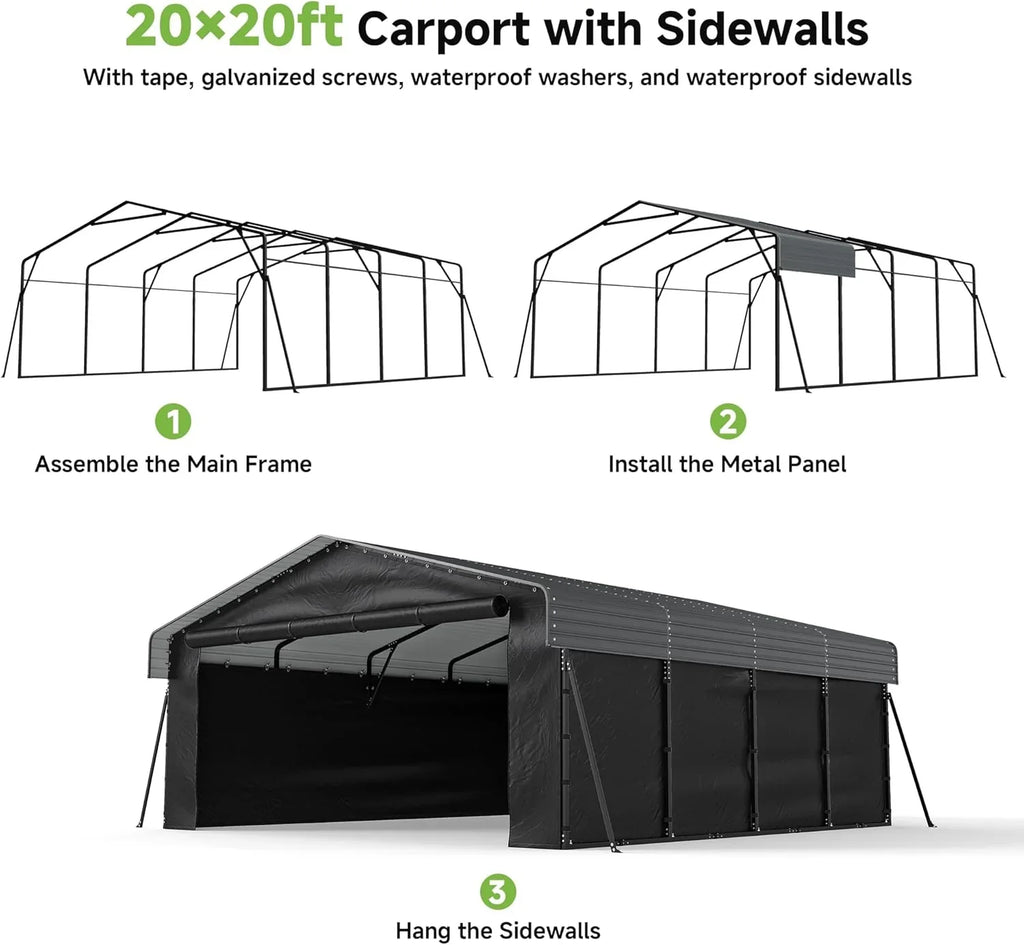 Abri d'auto en métal robuste de 10'x15', abri de garage extérieur avec cadre plus lourd