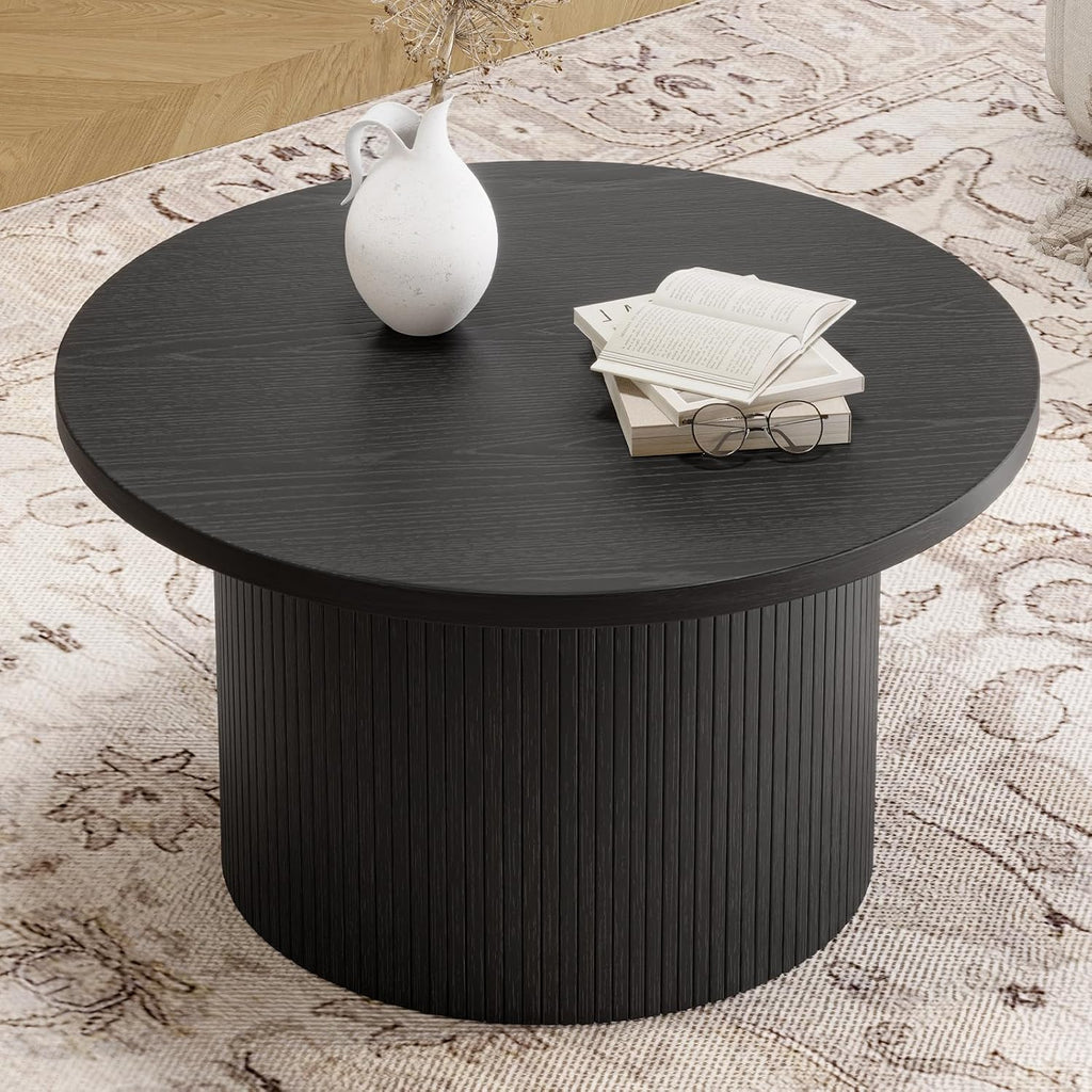 Table basse ronde de 31,5 pouces, table basse enroulable de salon, table basse en bois moderne du milieu du siècle