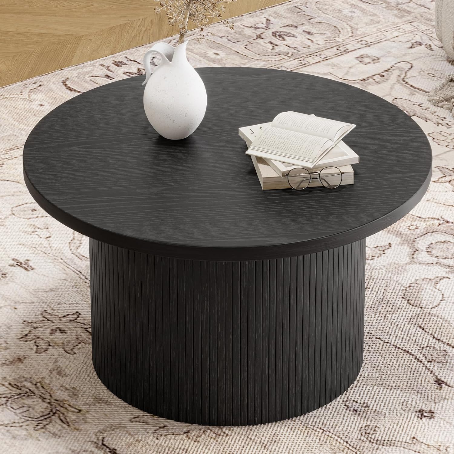 Table basse ronde de 31,5 pouces, table basse enroulable de salon, table basse en bois moderne du milieu du siècle