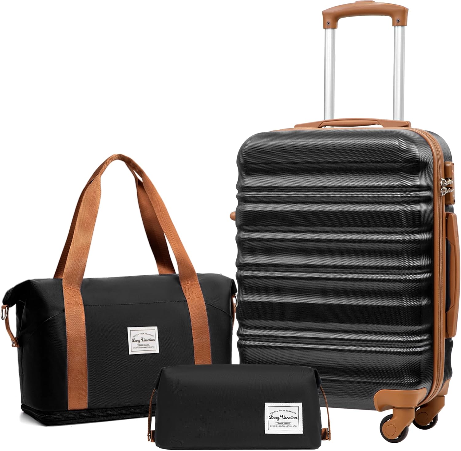 Ensemble de bagages LONG VACANCES 6 pièces : valise cabine rigide en ABS et PC, roulettes pivotantes et fermeture éclair YKK, cadenas TSA