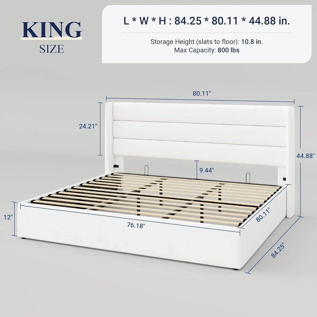 Lit queen-size relevable avec rangement Allewie, tête de lit à oreilles moderne et support hydraulique