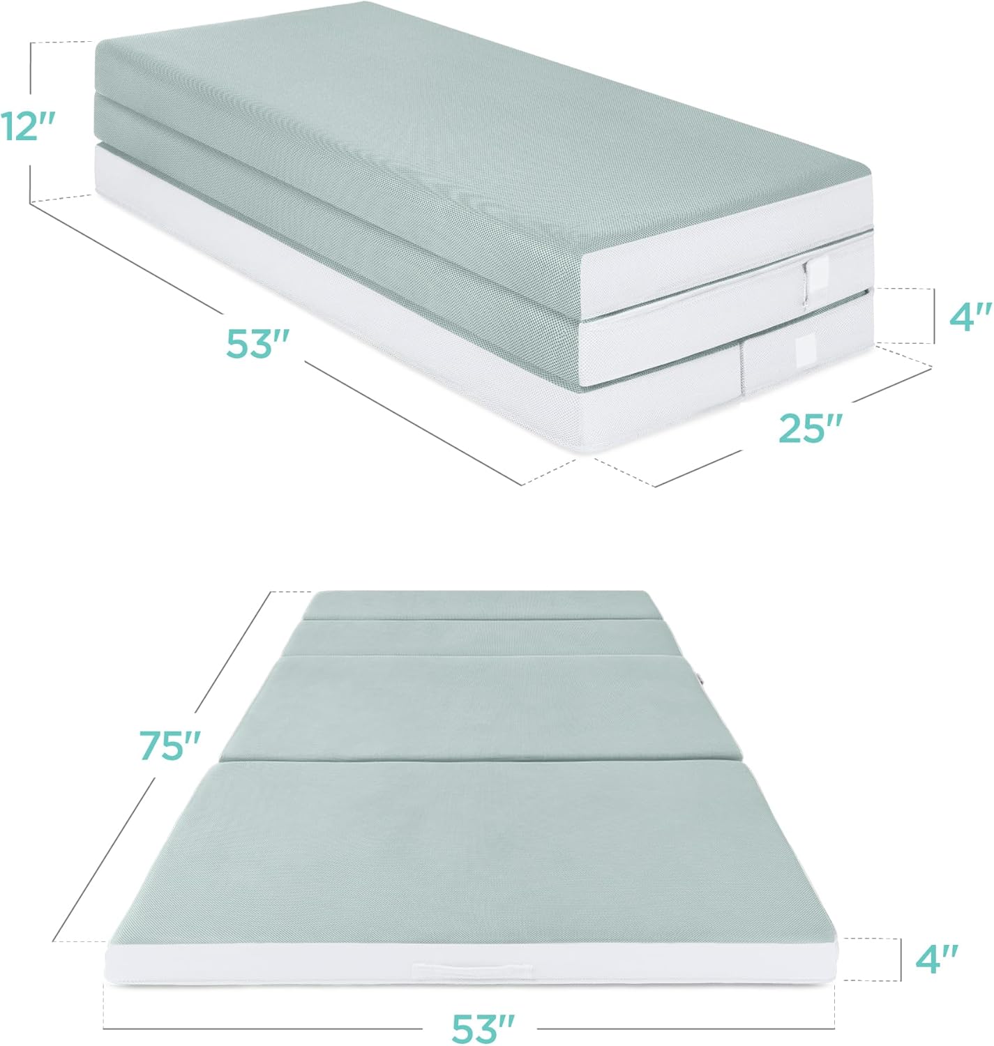 Matelas Queen Size portable de 4 pouces, matelas pliable en trois parties pour camping, invités et tout-petits