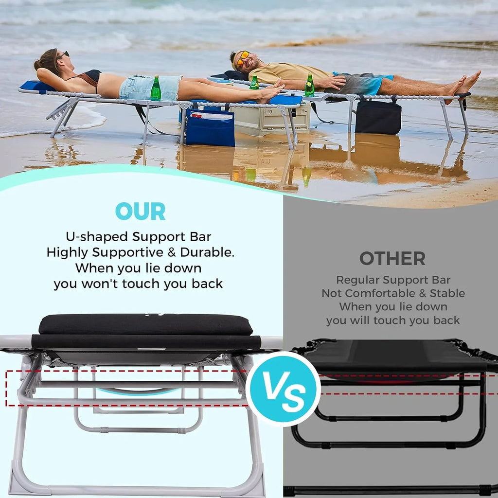 Lot de 2 chaises longues d'extérieur - Chaise longue pliante portable pour patio, piscine, camping, inclinable et réglable sur 5 positions