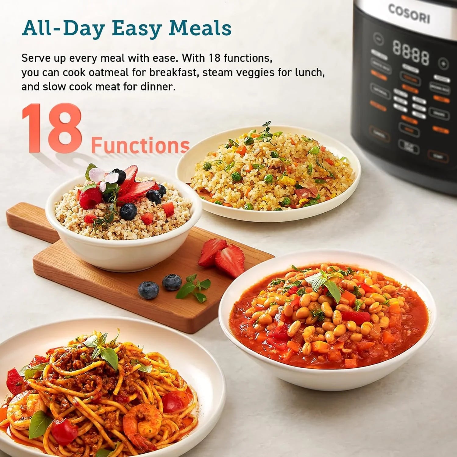 Autocuiseur COSORI 6 pintes, appareil de cuisine multifonction instantané 9 en 1, conception de ventilation plus sûre, cuiseur à riz, marmite à cuisson lente, sous vide, sauteuse, 1100 W, acier inoxydable