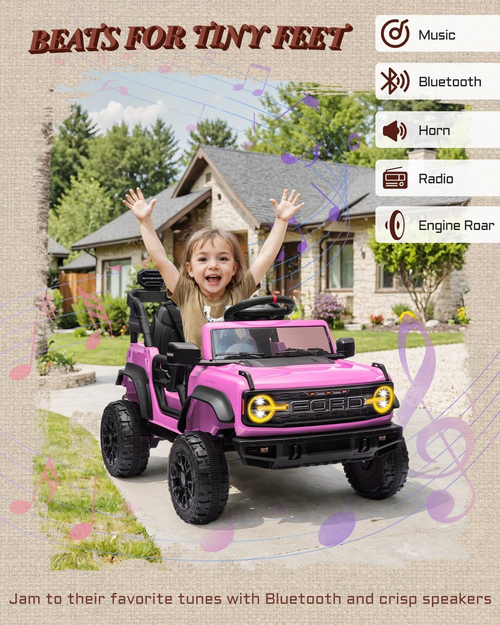 Camion rose pour enfants – Voiture électrique à piles