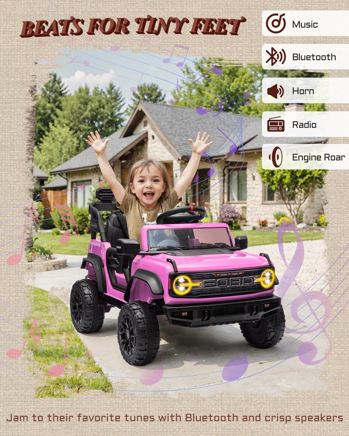 Camion rose pour enfants – Voiture électrique à piles