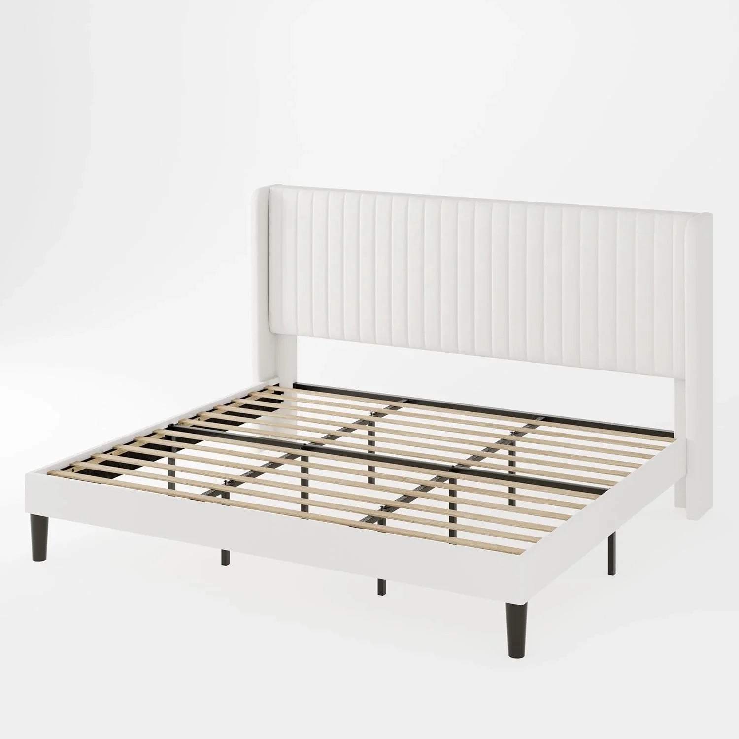 Cadre de lit Allewie en velours pleine grandeur/tête de lit capitonnée à oreilles verticales/lit plateforme rembourré/lattes en bois robustes