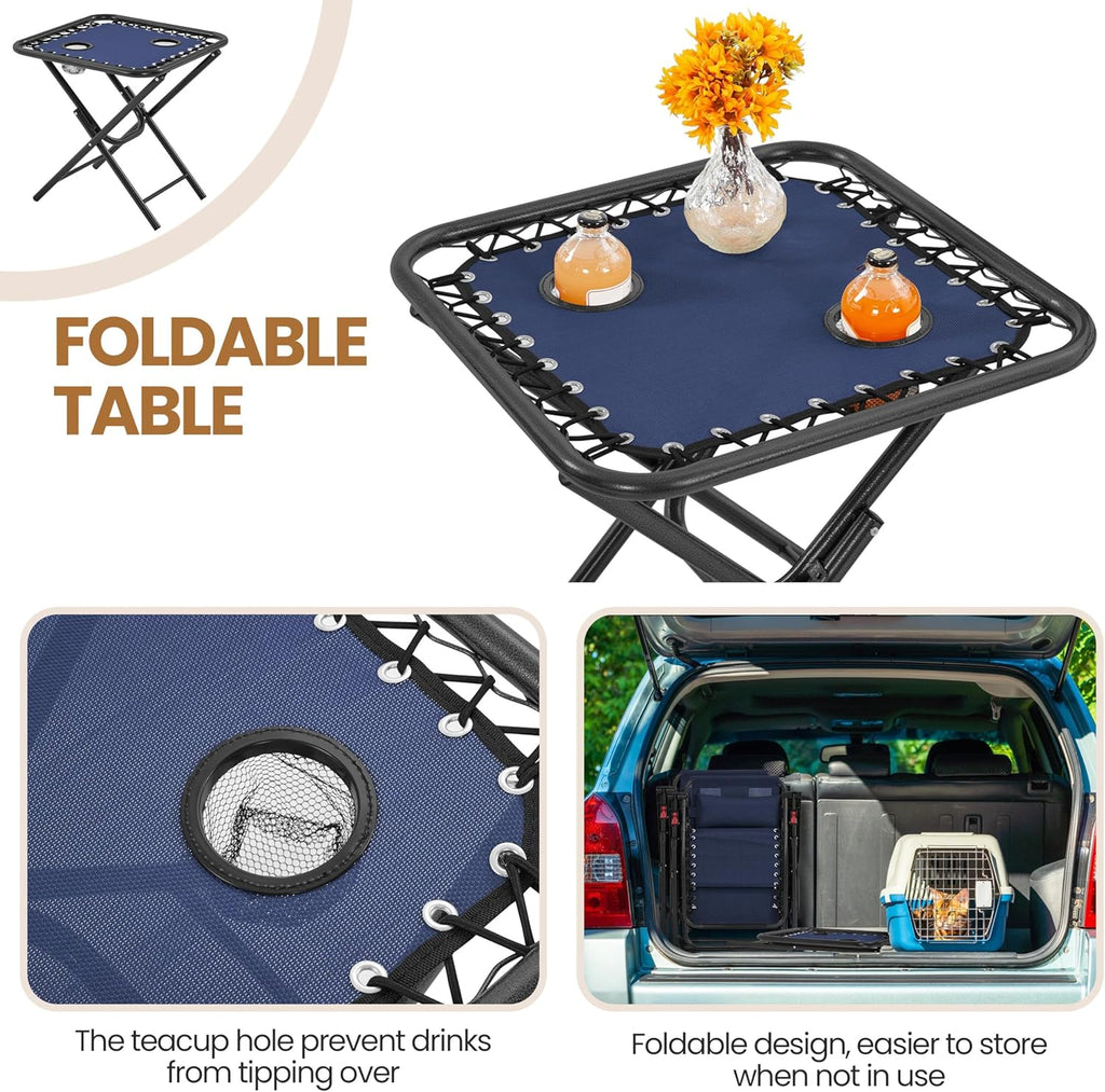 Ensemble de 3 chaises inclinables portables d'extérieur à gravité zéro avec table d'appoint et chaises longues pliantes