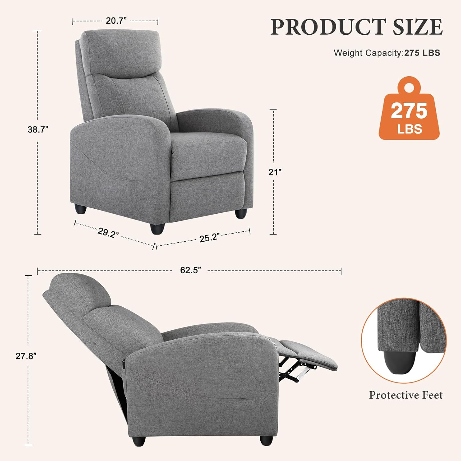 Fauteuil inclinable de massage pour adultes, siège de cinéma maison réglable, fauteuil inclinable en tissu moderne