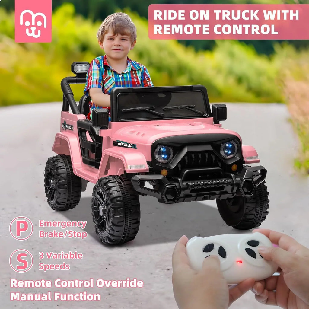 Voiture électrique 12 V pour enfants, camion télécommandé, deux moteurs 35 W