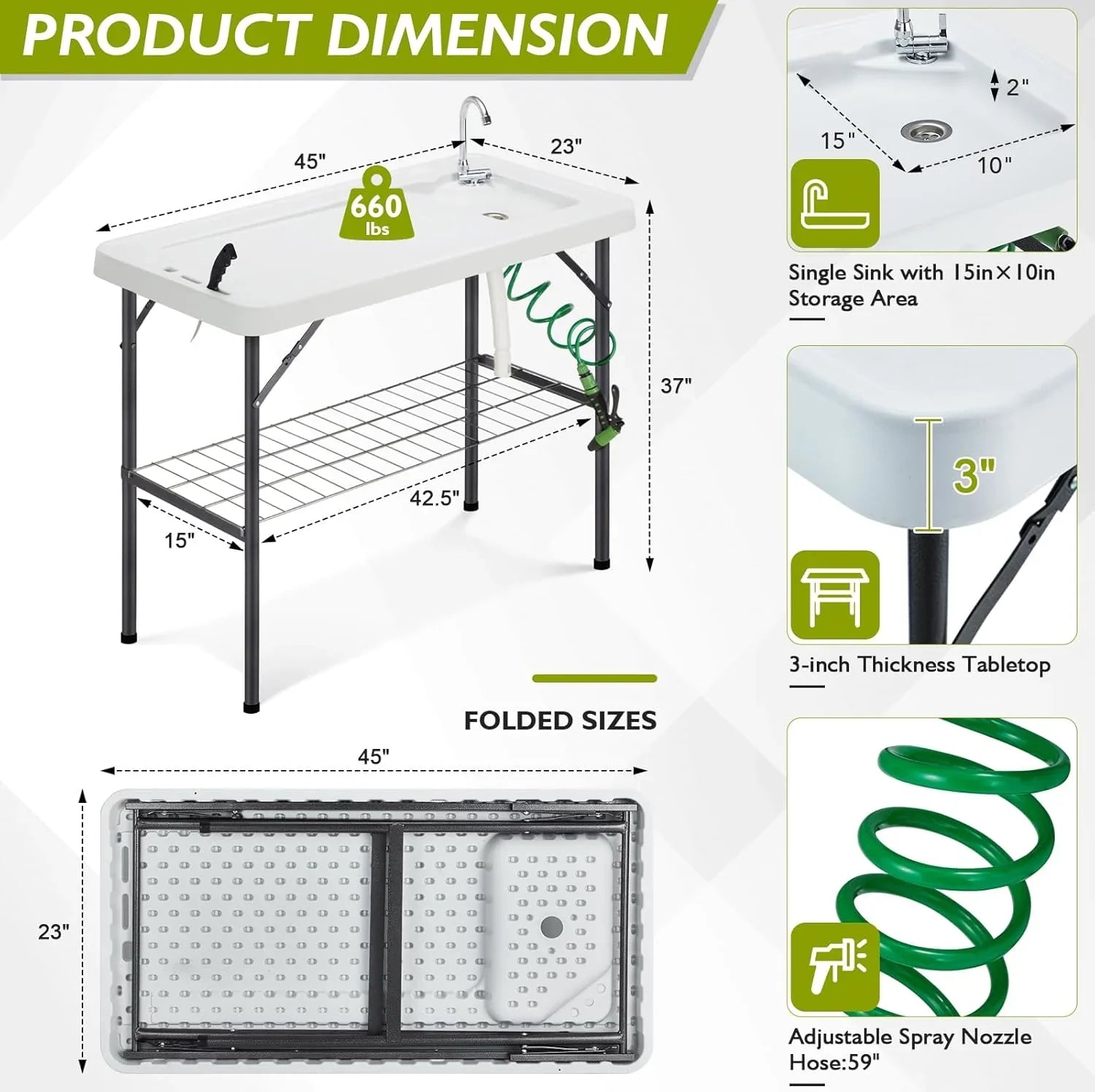 Station de nettoyage de poisson pliable, station d'évier de camping portable, station de nettoyage de filets de poisson d'extérieur