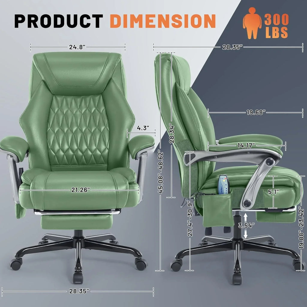 Fauteuil de bureau massant avec chauffage et repose-pieds Fauteuil de bureau ergonomique inclinable pour cadres