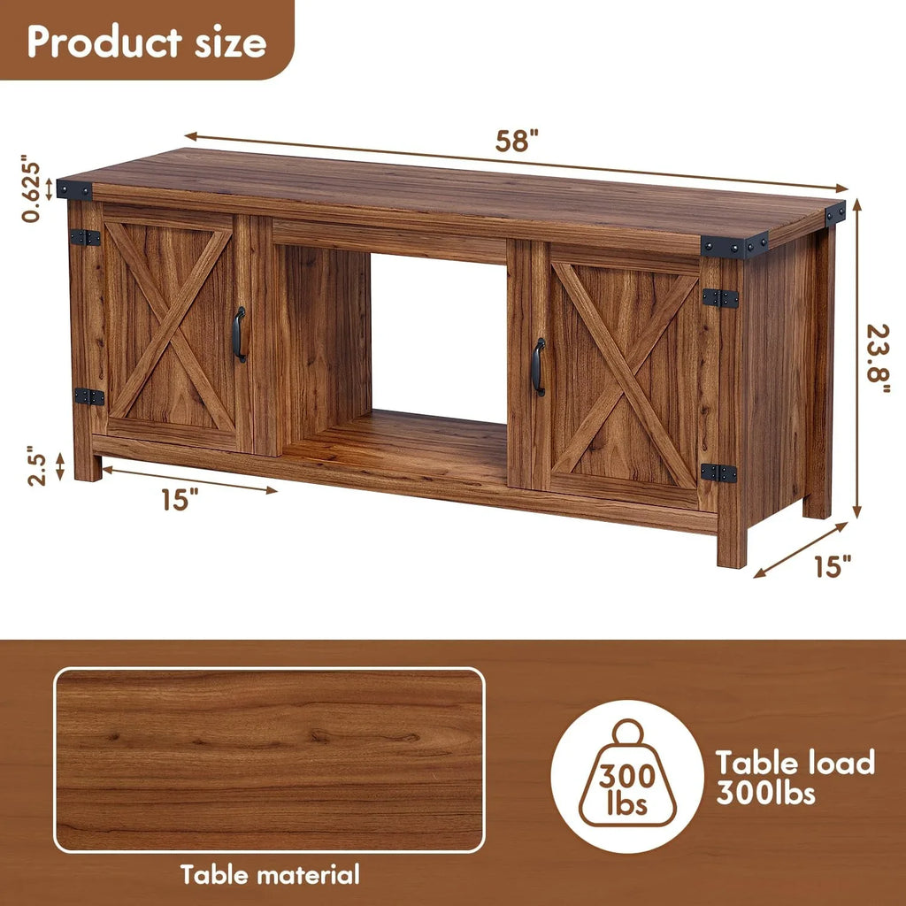 YESHOMY tv-meubel met open haard en twee schuifdeuren, opbergkasten voor tv's tot 65 inch en groter, entertainmentmeubel, mediameubel voor de woonkamer, 58 inch 