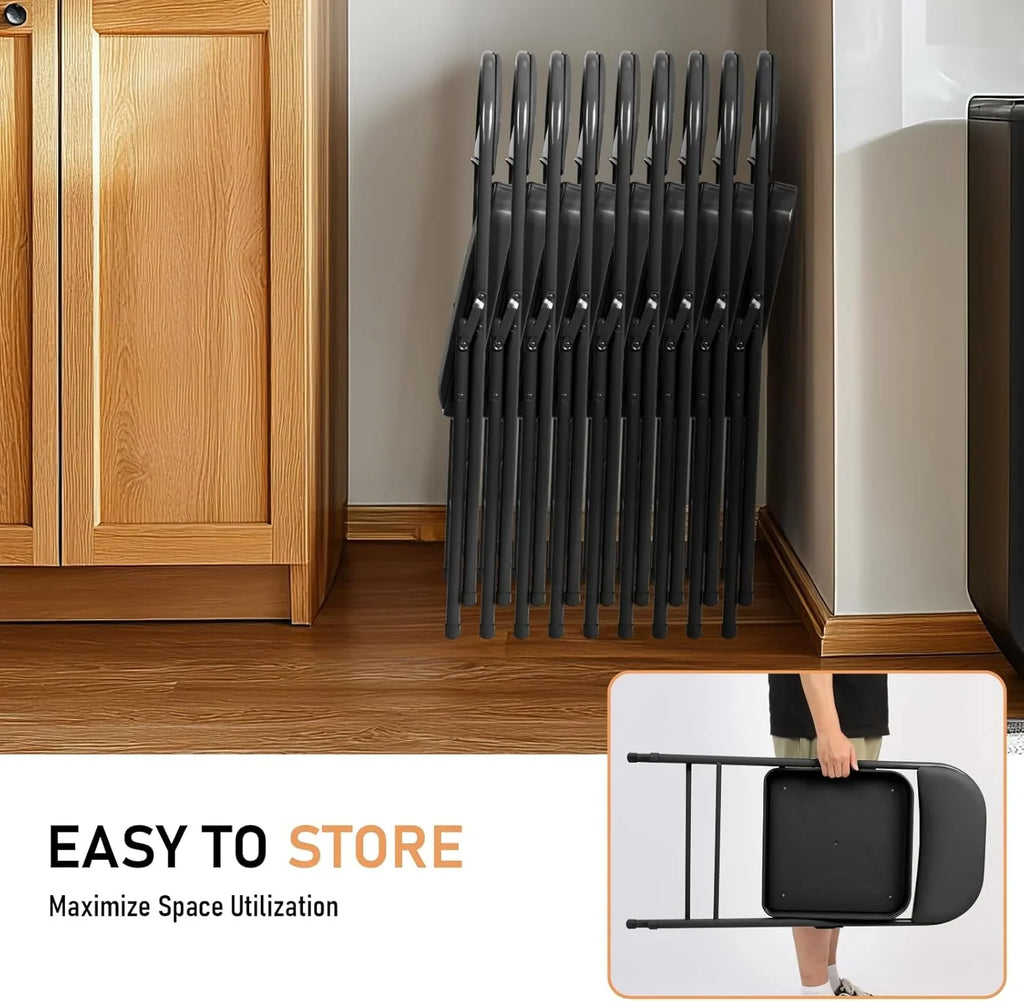 Lot de 6 chaises pliantes noires avec chaises en cuir pour événements intérieurs et extérieurs, chaises rembourrées pour bureau, mariage, fête