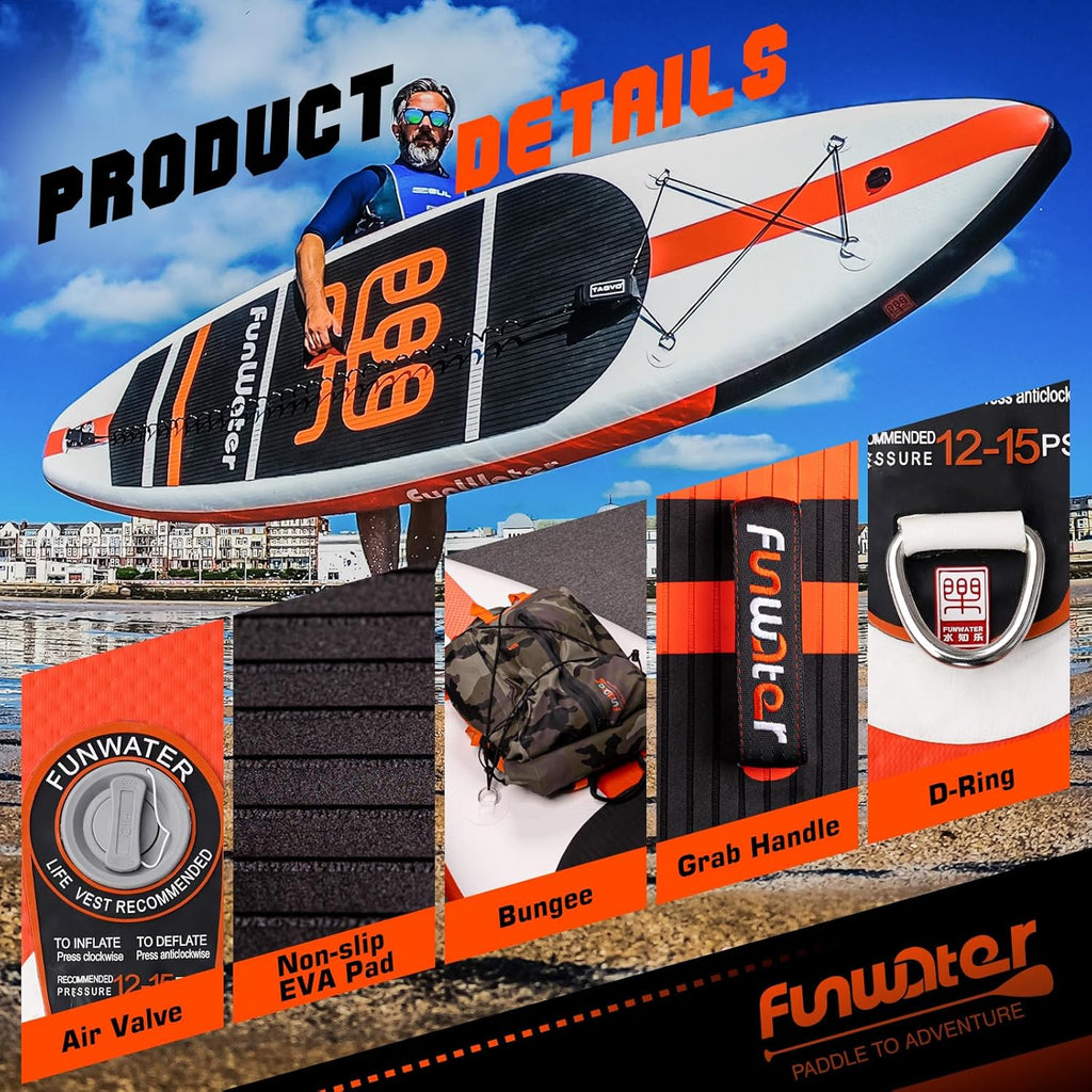 FunWater Stand Up Paddle Board Planche de paddle gonflable ultralégère avec accessoires SUP