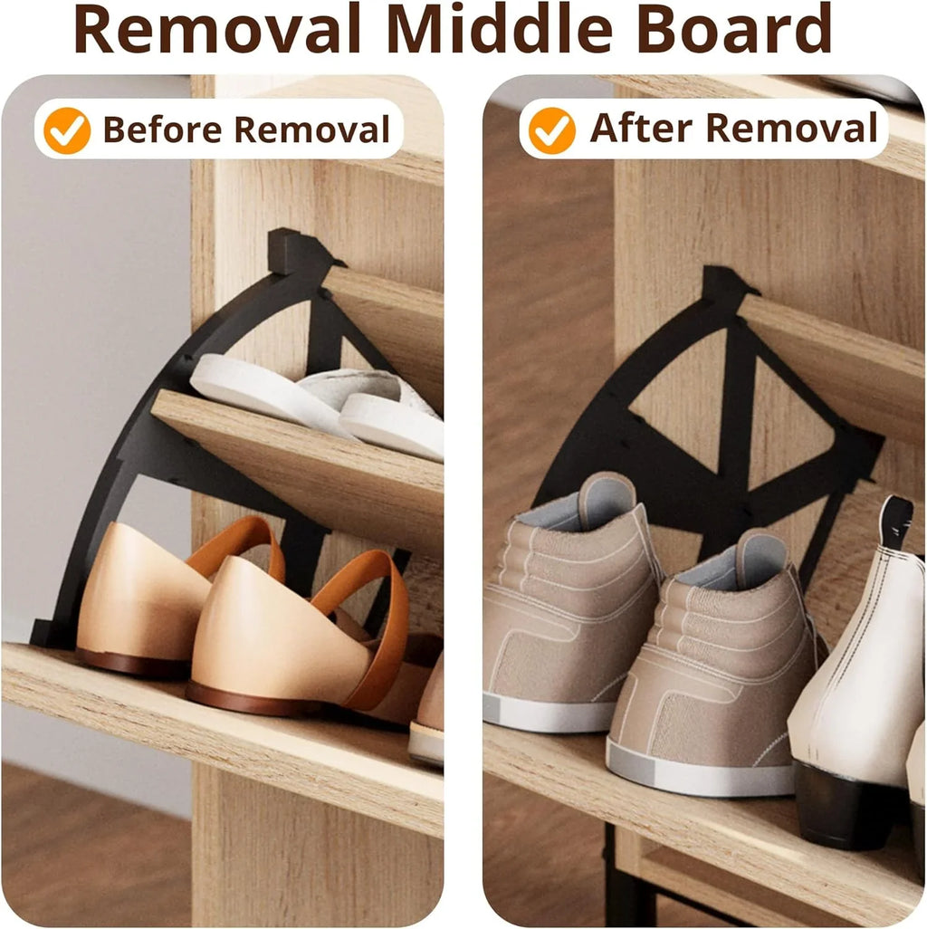 Meuble à chaussures IRONCK avec 2 tiroirs rabattables, meuble de rangement à chaussures indépendant en bois