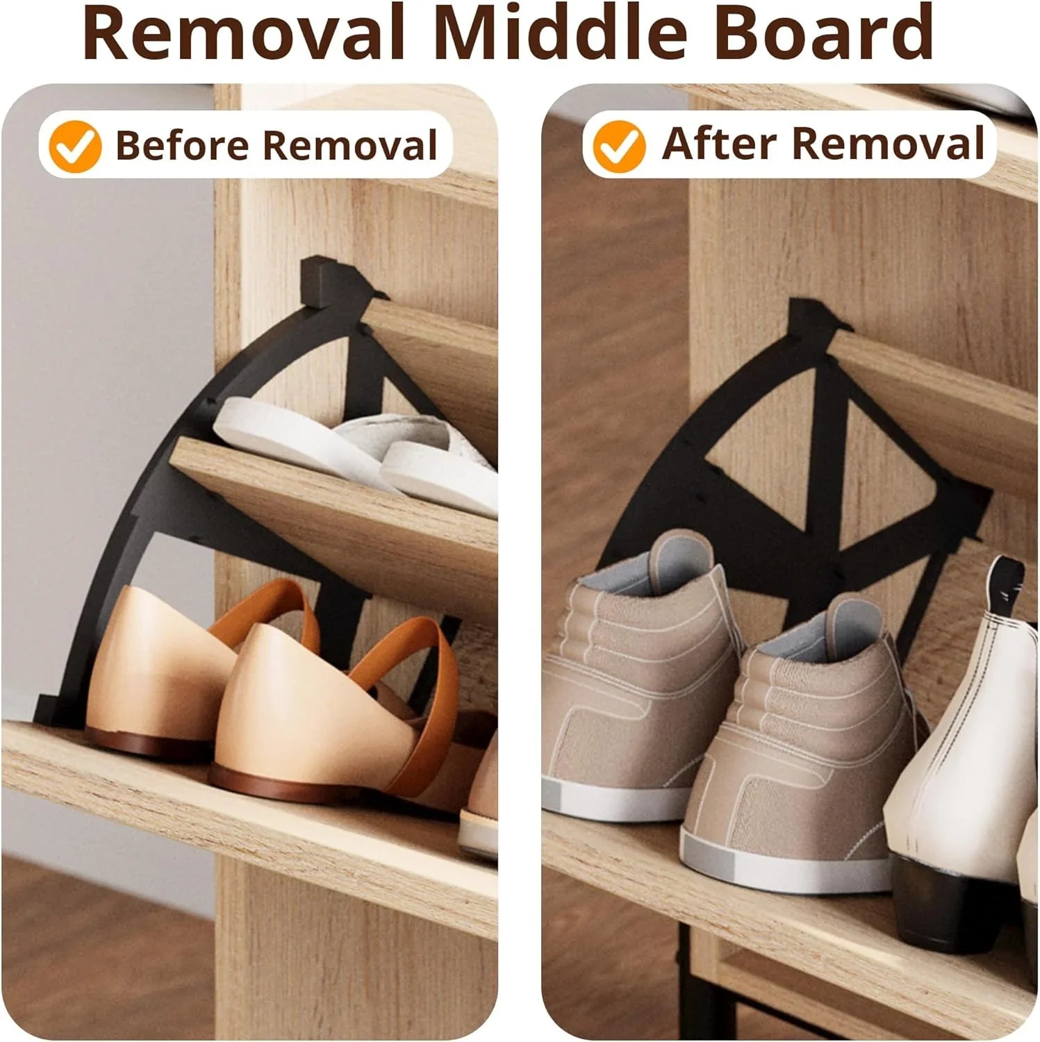 Meuble à chaussures IRONCK avec 2 tiroirs rabattables, meuble de rangement à chaussures indépendant en bois