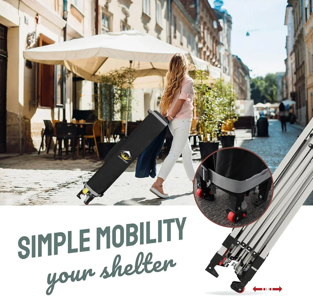 Auvent pop-up 10x10 - Installation en un clic - Tente de plage - Parasol extérieur avec dessus argenté, 3 hauteurs et 4 poches à sable