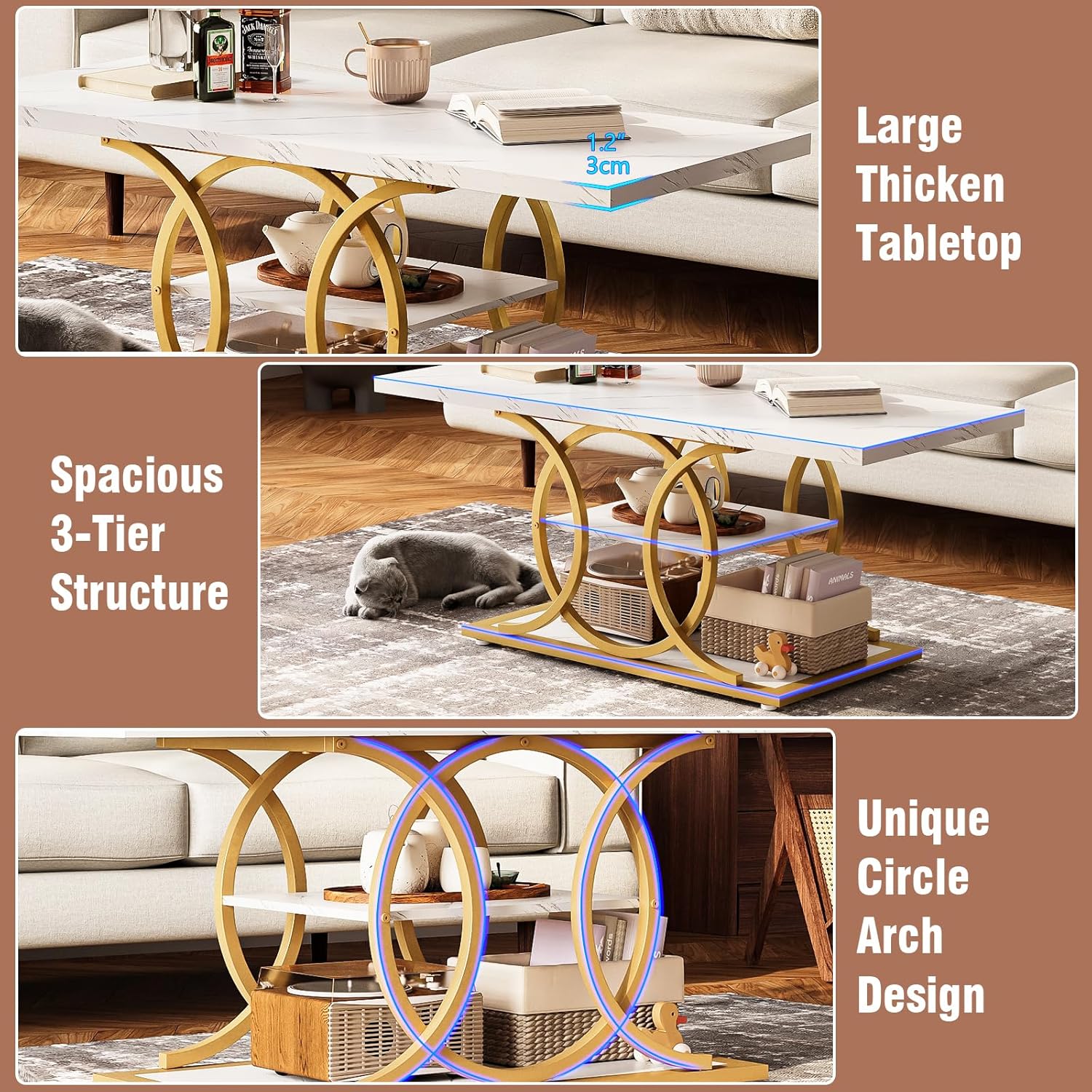 Table basse de style campagnard avec rangement GiftGo, style industriel