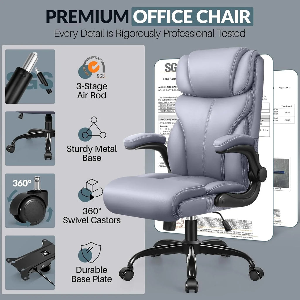 Chaise de bureau pivotante à pieds hauts, en cuir respirant, avec support lombaire