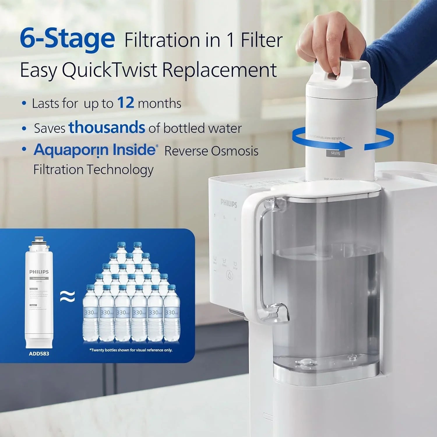 Filtre à eau à osmose inverse pour comptoir, système de filtration d'eau Philips 5 pouces