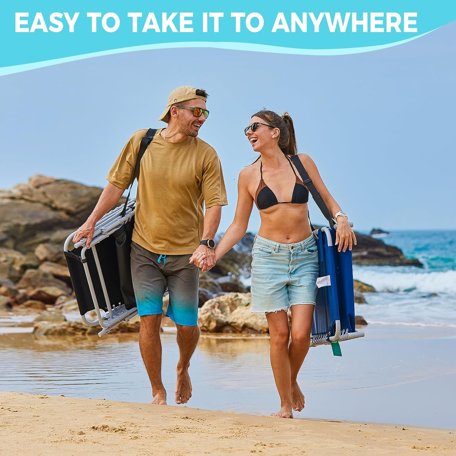 Lot de 2 chaises longues d'extérieur - Chaise longue pliante portable pour patio, piscine, camping, inclinable et réglable sur 5 positions