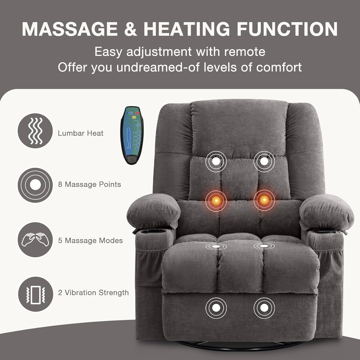 Fauteuil de massage rotatif à bascule avec fonctions de massage par vibration et de mesure des calories