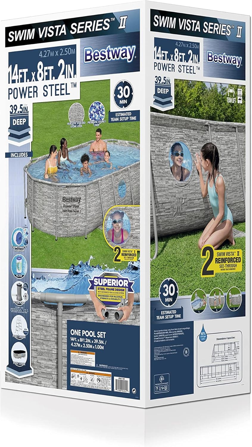 Piscine hors sol ovale Power Steel 4,3 m x 2,4 m x 100 cm | Comprend une pompe de filtration de 2070 litres, une échelle et un distributeur ChemConnect.