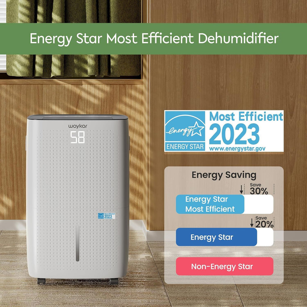 Déshumidificateur Waykar de 2 000 pi² pour la maison et les sous-sols, avec drainage automatique ou manuel, réservoir d'eau de 0,66 gallon