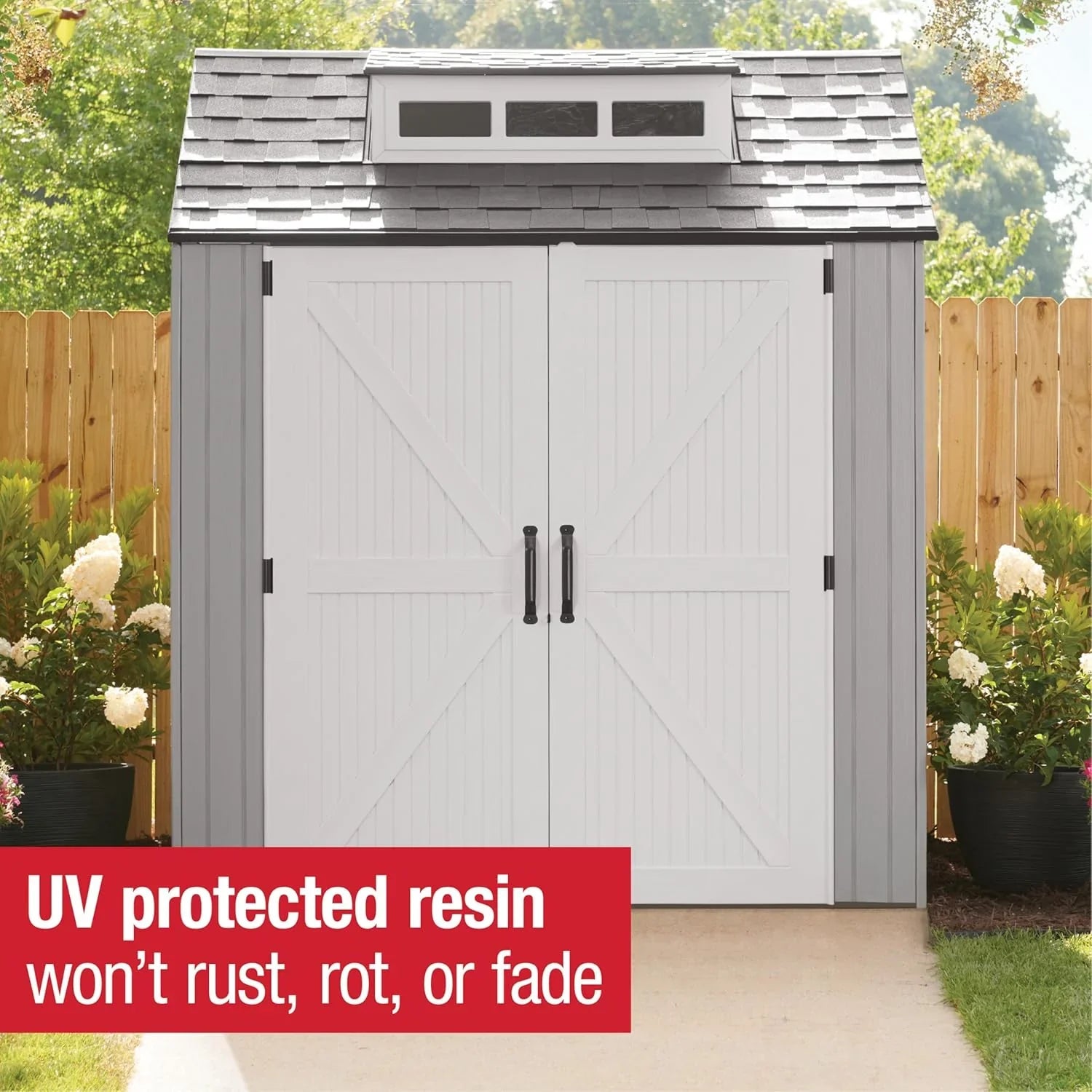 Abri de jardin extérieur en résine Rubbermaid avec plancher, 7 x 7 pi, résistant aux intempéries